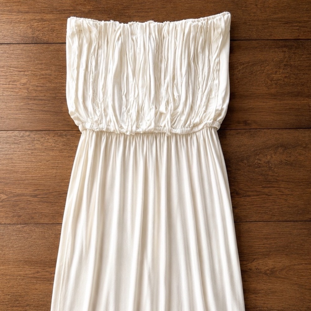 POL Fringe Tube Top Maxi Dress Womens Small Cream Boho Strapless